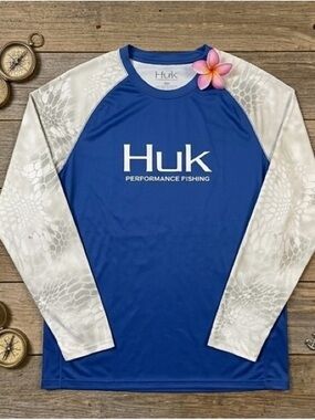 Huk Performance Shirt Mens XL Blue Gray Camo Long Sleeve Fishing Yeti UPF